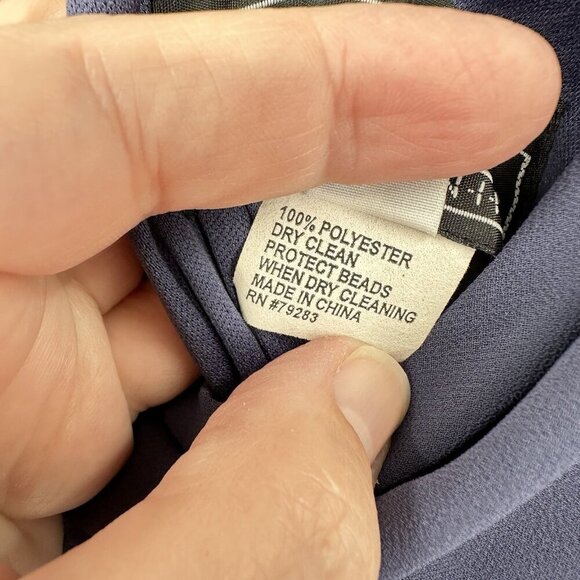 vintage 90s Y2K midi dress ruffle beaded sleeveless cowl neck 40s retro blue 6 - Picture 10 of 10